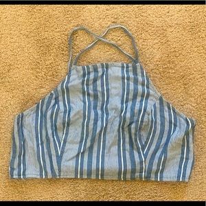 American Eagle Blue and White Stripped Crop Top (XL).